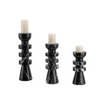 Porte-bougie en marbre noir WeiVibe, design superposé, vente en gros personnalisée pour la décoration de maison de luxe