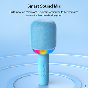 Microphone de karaoké Micro de poche portable Haut-parleur intégré Réduction du bruit Lumières de couleur LED Microphone BT sans fil Anti Spray - Product Image 3