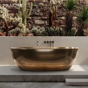 Manufactura Nuevo diseño oval Translúcido resina de cristal Independiente bañera de piedra artificial independiente Baño de pie para HOTE