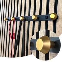 Panneau acoustique mural en bois à lattes pour l'insonorisation intérieure, accessoire sans perçage, étagère de rangement à 5 rangées avec crochets métalliques pour clés, chapeaux, serviettes, manteaux
