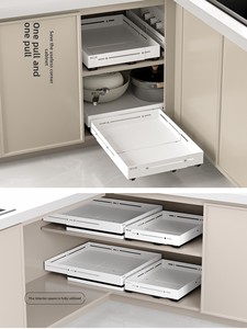 Cesta telescópica esquinera extraíble <span class=keywords><strong>de</strong></span> una sola capa para cocina, esencial para renovación <span class=keywords><strong>de</strong></span> gabinetes profundos, almacenamiento tipo cajón - Product Image 2