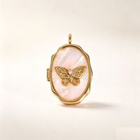 Collier chaîne à maillons en cuivre plaqué or véritable, avec pendentif album papillon mignon en zircon, style hip-hop, coquille ouvrable vintage