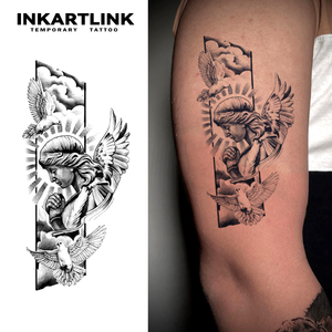 INKARTLINK Adesivo Tatuaggio Classico Angelo Ragazza in Preghiera Colomba della Pace Luce Sacra Realistico Erboristico Semipermanente 15 Giorni Arte Corporea Braccio - Product Image 2