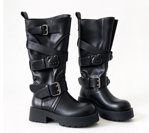 Botas de Mujer hasta la Rodilla con Hebilla, Plataforma y Suela Gruesa, Botas de Montar a la Moda en Negro y Beige para Otoño e Invierno - Product Image 3