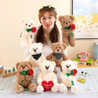 Ours en peluche avec fleurs, cadeau de couple en forme de cœur, rembourrage en coton PP, 31cm-50cm, vente en gros
