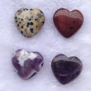 חדש טבעי קריסטל לב בצורת מלוטש חצי יקר אבן פולק קרפט שטוח קריסטל רוז קוורץ אהבת לב