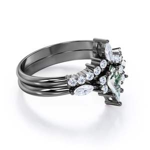 Anillo de Boda Cuadrado de Dos Capas con Corona para Mujer, Plata de Ley 925, Ágata Musgosa de 1.75 Quilates, Engaste de Garras, Certificado por Terceros - Product Image 3