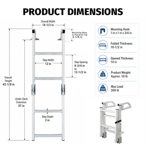 Escalera Plegable de 4 Peldaños para Bote Pontón HOMFUL, Escalera de Embarque de Aluminio con Barandillas Dobles, Carga Máxima de 300 LBS, Montaje en Cubierta que Ahorra Espacio - Product Image 5