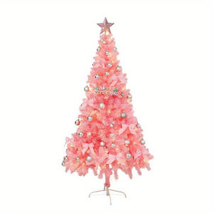 Sapin de Noël artificiel rose de 1,80 m pré-éclairé avec lumières LED chaudes et décorations, arbre d'intérieur sur pied - Product Image 6