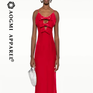 strapless open back dress Abi Dress Chiffon Midi Dress in Layla Dot Red