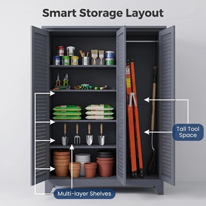 Outdoor Storage Cabinet 1850x1200x500mm <b>Waterproof</b> Sunproof Steel Powder Coated 3 Louvered Doors Large Capacity Tool Organizer - Product Image 2