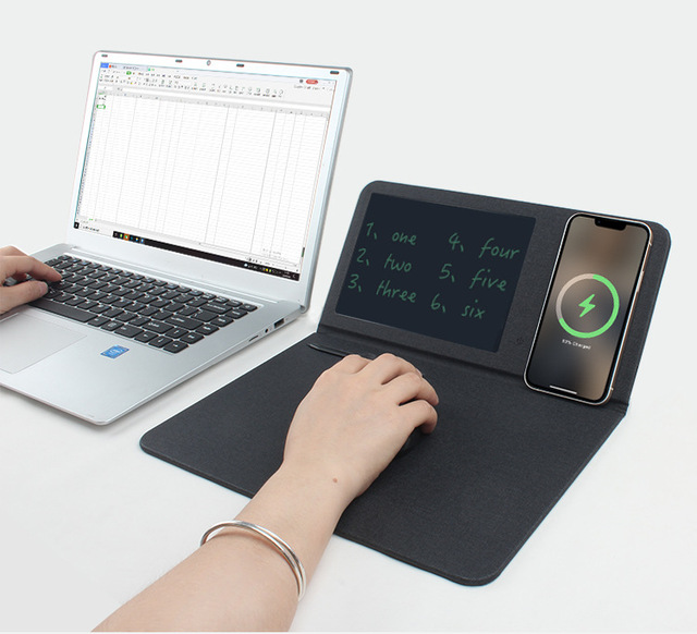 High-quality Trend Business Gifts 15W Wireless Fast Charging Wireless Charging Mouse Pad Mobile Phone Holder with Writing Board
