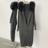 OFTBUY hiver femmes manteau réel fourrure de renard à capuche pull tricoté Long épais chaud Cardigan décontracté élégant survêtements Streetwears