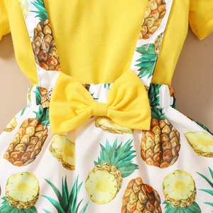 Ensemble de vêtements pour enfants filles, <span class=keywords><strong>body</strong></span> à manches courtes, imprimé ananas, jupe à bretelles avec nœud, tenue d'été pour bébés filles - Product Image 4
