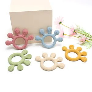 Mainan Gigit silikon tidak berbahaya bentuk telapak tangan bebas BPA mainan perawatan gigi bayi mainan Teether bayi sensorik menumpuk kesadaran autisme