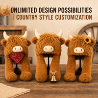 Chapeau en peluche personnalisé en forme de vache des Highlands, fabricant OEM ODM, chapeau d'animal en peluche personnalisé avec longues pattes, haute qualité, vente en gros