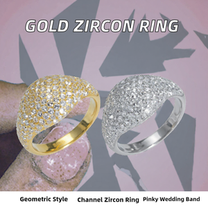 Bague géométrique en laiton et zircon, plaquée or et argent, pour mariage, bague de pinky, cadeau unisexe, bijoux - Product Image 2