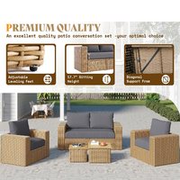 Ensemble de salon d'extérieur en rotin PE résistant aux intempéries, avec table basse de rangement, idéal pour jardin, bord de piscine, villa - Vente chaude