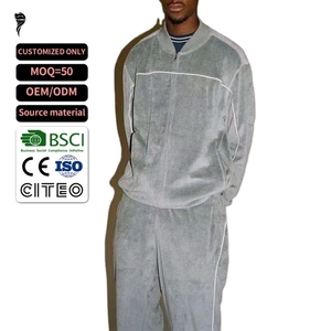 Custom Streetwear Velvet Jogger Suit Sweat Track Set Side Stripe Velour Tracksuit for Men - Product Image 1