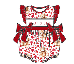 Baju Bayi Smocked Mama's Girl dengan Nama Kustom, Dua Pita, Motif Cinta, Romper Bubble Musim Panas Rajutan 100% Katun - Product Image 6