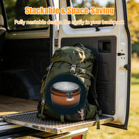 Ensemble de cuisine pliable pour pique-nique et camping en aluminium avec fond ondulé, orange, 1,2 L-3,2 L, avec 3 poêles