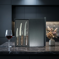 Nouvelle conception, vente en gros, ensemble de 4 couteaux de chef japonais forgés Santoku et à éplucher avec manche en bois de wengé pour la cuisine
