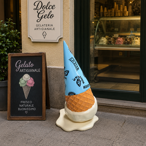 Grande Statua in Resina a Forma di Cono Gelato Sciolto, Scultura con Involucro Blu, Modello <span class=keywords><strong>Angelo</strong></span> Dipinto a Mano Eco-Friendly per Esposizione in Gelateria - Product Image 1