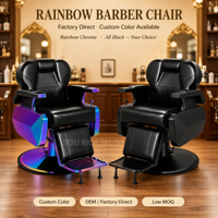 Chaise de barbier hydraulique 360 °   Fauteuil de barbier inclinable et rotatif en chrome arc-en-ciel avec appui-tête pour salon de coiffure, prix de gros