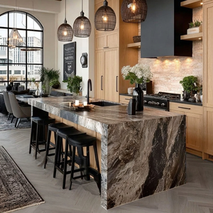 Îlot de cuisine extensible Lumina KC1-55 2026 tendance, gain de place, plateau en <span class=keywords><strong>ardoise</strong></span> anti-rayures de qualité <span class=keywords><strong>alimentaire</strong></span>, bois massif, multi-portes - Product Image 2