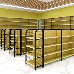CE certified premium wood grain metallic customized gondola shelf ideal for grocery store , Cosmetics & Beauty store