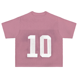 OEM lưới sọc tùy chỉnh Ngắn Tay Áo đan bóng đá thư Jersey lưới Crochet bông dệt kim bóng đá Jerseys T-Shirt Áo len - Product Image 5