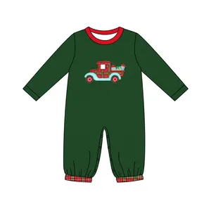 Conjunto de ropa personalizado para niña pequeña, bordado con patrón de coche de Navidad