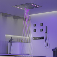 Ensemble de douche caché multifonctionnel à LED Robinets thermostatiques Finition chromée Corps en laiton Céramique Murale intégrée Douche de pluie au plafond