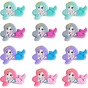 Perles de dentition pour bébés en gel de silicone tridimensionnelles, motif sirène de dessin animé, colorées, DIY, pour l'Europe et l'Amérique, vente transfrontalière - Product Image 5