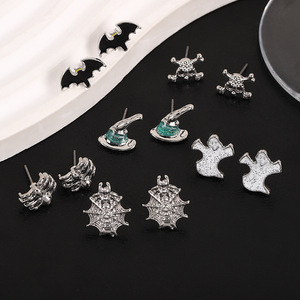 Set de Pendientes de Halloween con Calaveras, Arañas, Fantasmas y Murciélagos, de Aleación de Zinc, Joyería de Moda para Fiestas, con Poste de Acero Inoxidable - Product Image 2
