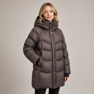 Abrigo Largo con Capucha para Mujer, Unisex, de Color Sólido, Grueso, de Poliéster, Informal, Corte Recto, Manga Regular, Cierre de Botones - Product Image 1