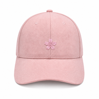 Casquette de baseball 6 panneaux personnalisable avec logo, en daim rose, visière incurvée, broderie fleur de cerisier, unisexe, streetwear, vente en gros