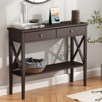 Console de couloir moderne noire à 2 tiroirs avec étagère de rangement pour la maison, le salon