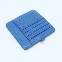 Dompet Lipat Tipis Motif Kulit Buaya Bahan Kulit PU, Tempat Kartu Multi Slot, Tempat Kartu Kredit & ID Dengan Gantungan Kunci Logam