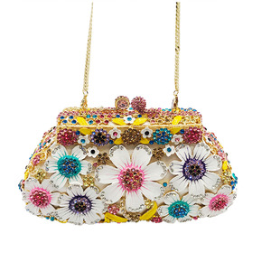 Borsa Clutch in Cristallo <span class=keywords><strong>Oro</strong></span> Rosa con Fiori e Paillettes, Tracolla in Metallo, <span class=keywords><strong>Borsetta</strong></span> <span class=keywords><strong>da</strong></span> <span class=keywords><strong>Sera</strong></span> con Strass, Borse Estive alla Moda - Product Image 4