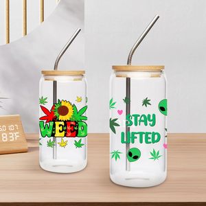 Transfert UV DTF personnalisé pour gobelet de 16 oz, motif feuille d'alien, résistant à l'eau, à appliquer par frottement - Product Image 2