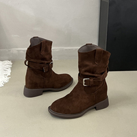 Bottes mi-mollet souples pour femme avec talon compensé dissimulé, en daim, à bride à boucle, coupe en V, style western, 3 couleurs