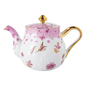 Ceramic Tea Set Floral Embossed <b>Teapot</b> with Two <b>Cups</b> and Saucers <b>for</b> Afternoon Tea - Product Image 2