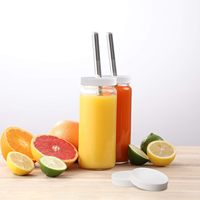 Bouteilles de jus en verre 16 OZ Pots à boire de voyage Tasses à eau Grand pot Mason réutilisable pour Bubble Kombucha avec couvercles hermétiques noirs