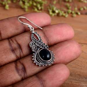 ต่างหูออบซิเดียนออกซิไดซ์ เงินแท้ 925 ทำมือ พลอยสีดำ ของขวัญแต่งงานสำหรับผู้หญิง สไตล์โบโฮและฮิปปี้ - Product Image 2