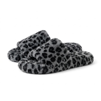 Pantoufles d'intérieur en peluche à imprimé léopard gris et noir