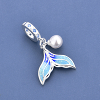 Breloques Pan en argent, thème mer et océan, queue de sirène rose et bleue, perles imitation perle, compatibles avec bracelet original, bijoux, anniversaire, Berluque, nouveauté