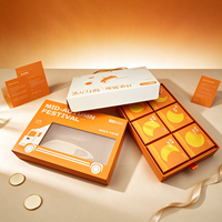 Boîte cadeau personnalisée orange pour la mi-automne, avec fenêtre transparente, emballage en papier, plateau intérieur pour gâteaux de lune et poignée, pour cadeau de festival