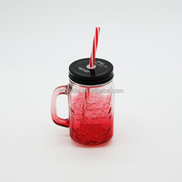 Verre à boisson vintage gaufré de 480 ml avec poignée, dégradé de couleurs, avec couvercle, pour limonade, cocktail, eau, jus