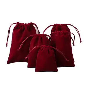 nhung pouch red Suppliers-Màu Đỏ/Xanh/Trắng In Logo Velvet Pouch Bông Tai Bao Bì Đồ Trang Sức Túi Nhung Đỏ Đồ Trang Sức Pouch